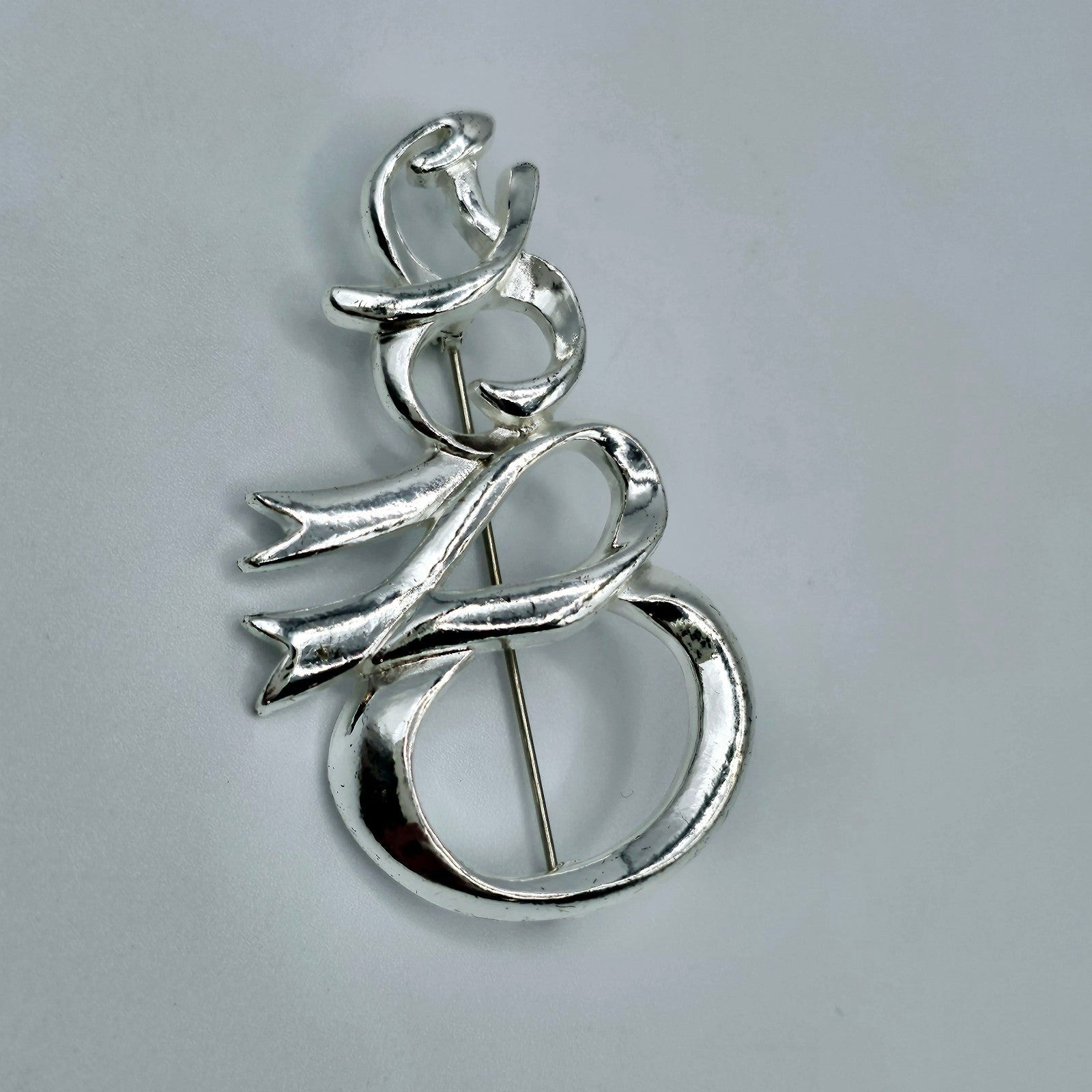 Snowman Brooch Vintage Silver Tone Ribbon Winter Christmas Holiday Statement Pin